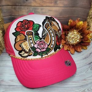 Western Embroidered Cowgirl Cap With Chain Truckers Hat baseball Cap Pink